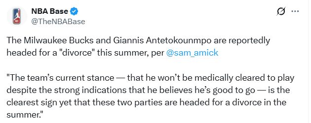 字母哥或与雄鹿分道扬镳 医疗争议成导火索