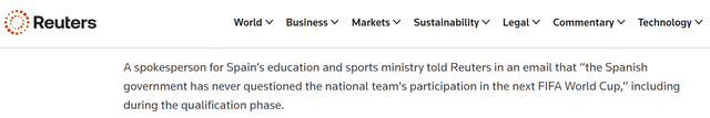 西班牙官方澄清未抵制2026世界杯 社交媒体谣言被